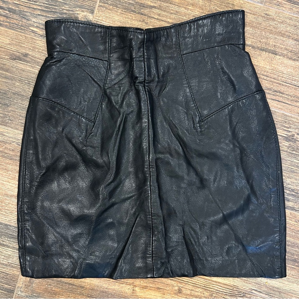 Michael Hoban North Beach Leather Vintage Black Mini Skirt - Size 5/6